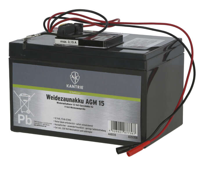 KANTRIE Weidezaunakku Premium AGM 15 Ah Komplettset